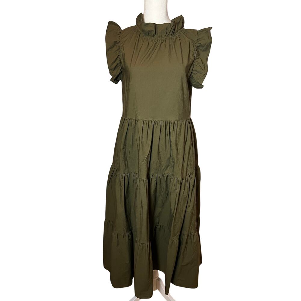 Chepe Ruffle Sleeve Tiered Green Cotton Maxi Dress Cottagecore Made in Italy XS